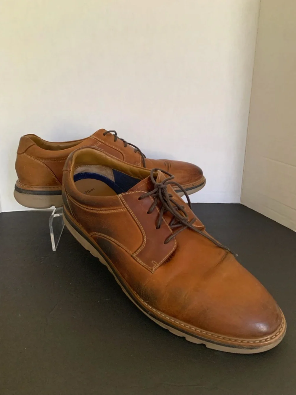 Johnston & Murphy Leather Oxfords Men's Size 12M Tan Lace Up Tru Foam
